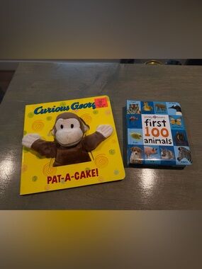Curious George Pat-a-Cake Puppet Board Book - baby’s first 100 animal words book